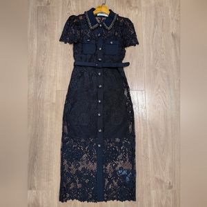 Self-portrait Black Lace Button Front Midi Dress